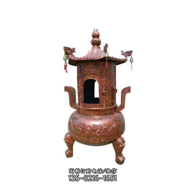 寺院擺放純銅四柱香爐銅塔剎舍利塔（1）