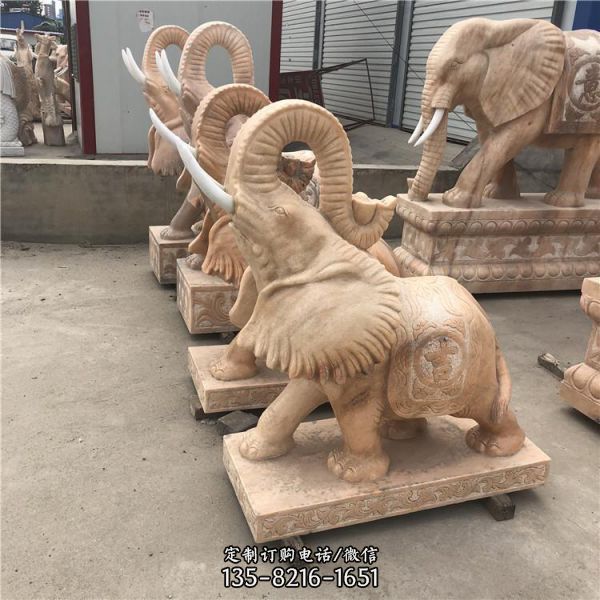 酒店門口大型石雕招財(cái)納福大象雕塑（4）
