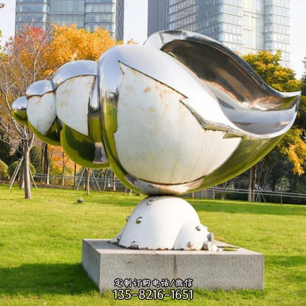 廣場公園草坪大型不銹鋼鏡面創意海螺雕塑