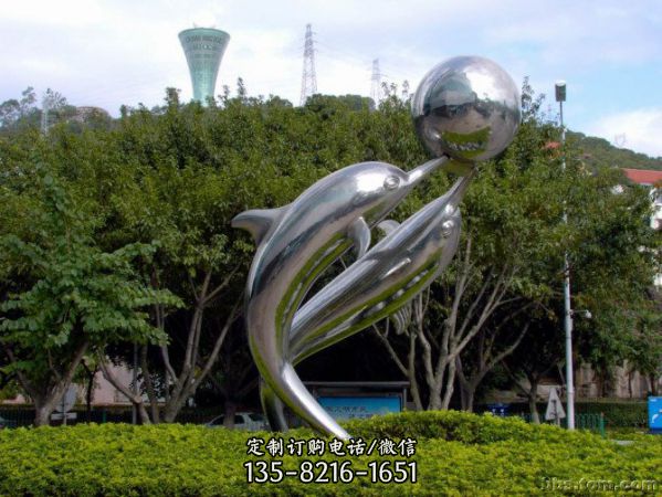 公園廣場不銹鋼鏡面創意海洋動物海豚雕塑（1）