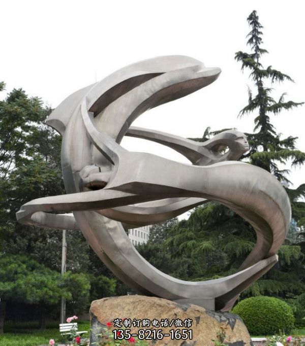 公園廣場不銹鋼鏡面創意海洋動物海豚雕塑（7）