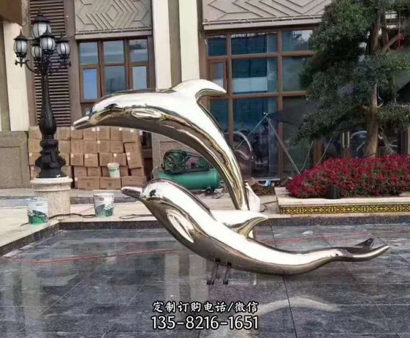 公園廣場不銹鋼鏡面創意海洋動物海豚雕塑（5）