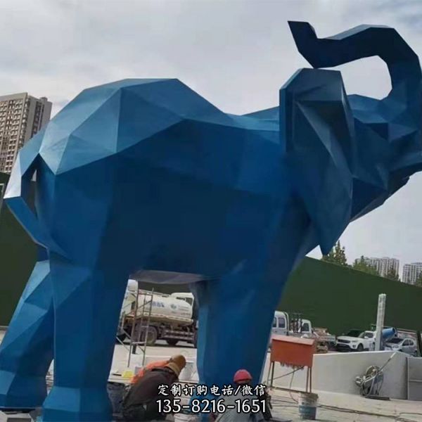 戶外大型不銹鋼幾何彩繪大象雕塑（1）