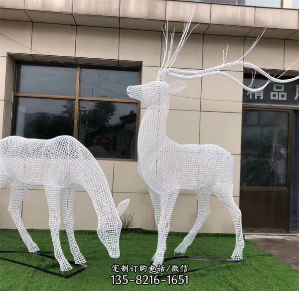 鐵藝編織景觀酒店裝飾擺件不銹鋼鏤空梅花鹿雕塑（5）