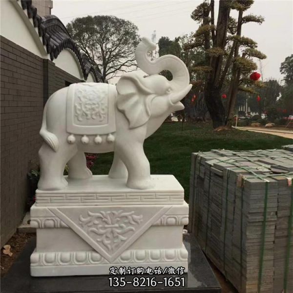 別墅庭院擺放漢白玉大象花崗巖材質動物雕塑（3）