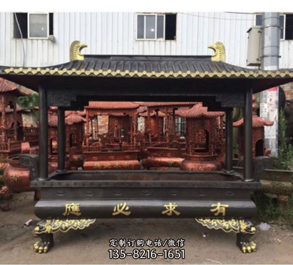 寺廟玻璃鋼仿銅上香祈福香爐雕塑（1）