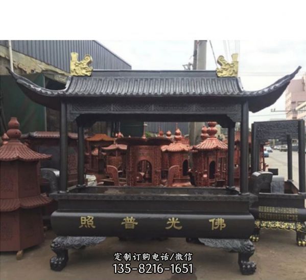 寺廟玻璃鋼仿銅上香祈福香爐雕塑（2）