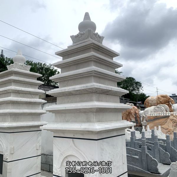 漢白玉多層寺廟經幢塔雕刻擺件（2）