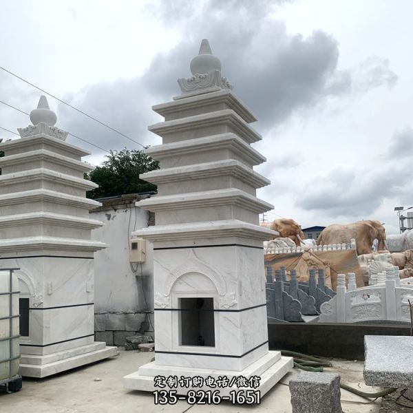 漢白玉多層寺廟經幢塔雕刻擺件（1）