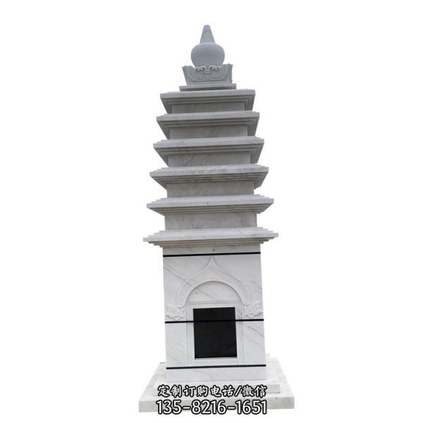 漢白玉多層寺廟經幢塔雕刻擺件（4）