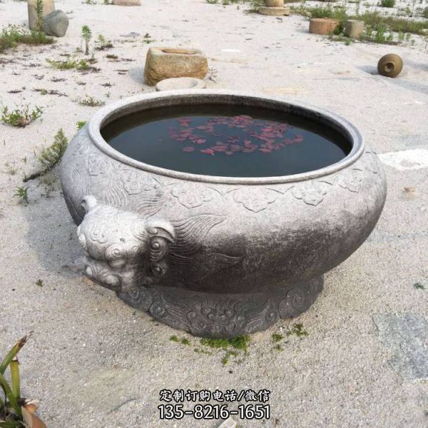 庭院擺放仿古做舊石雕花缸水缸