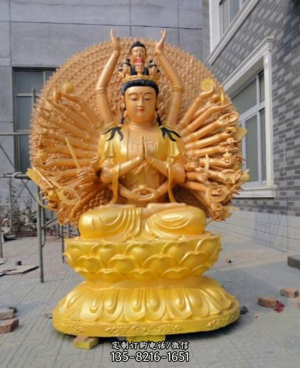 寺廟大型玻璃鋼彩繪漆金千手觀音雕塑（4）