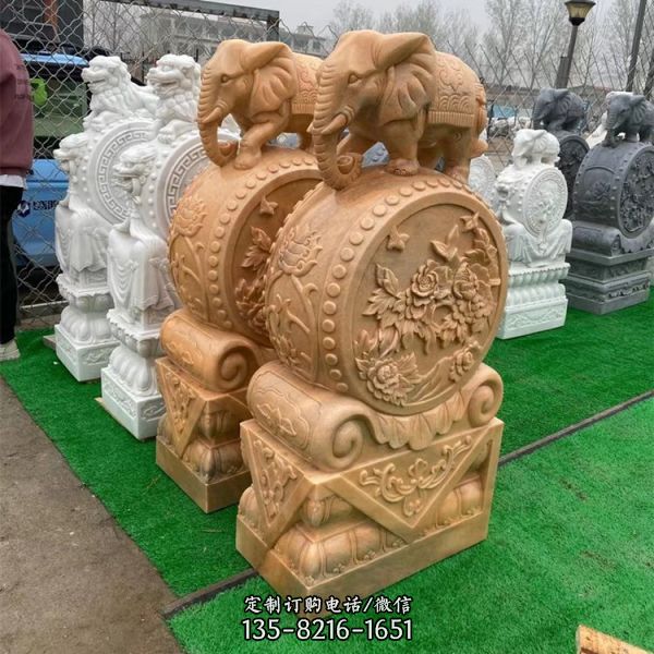 仿古做舊庭院門口擺放的抱鼓石雕塑（5）