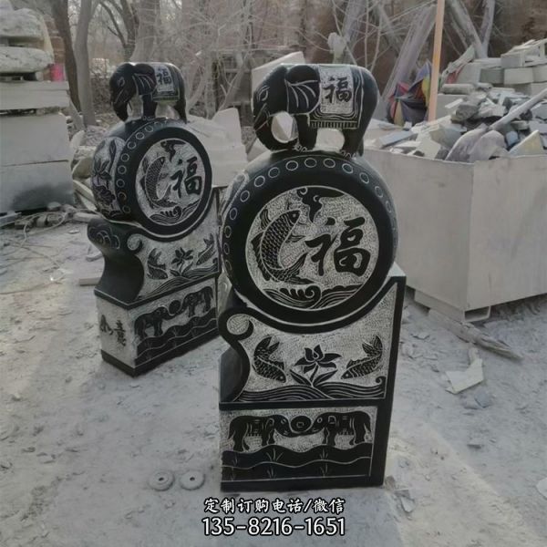 仿古做舊庭院門口擺放的抱鼓石雕塑（3）