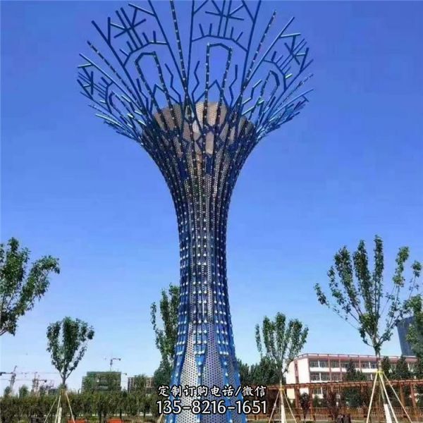 公園擺放大型發光不銹鋼抽象樹