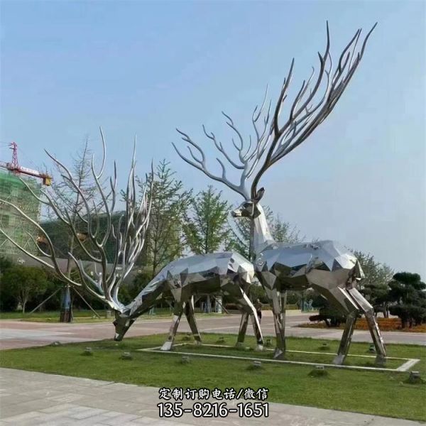 戶外園林不銹鋼幾何抽象鏤空鹿雕塑（1）