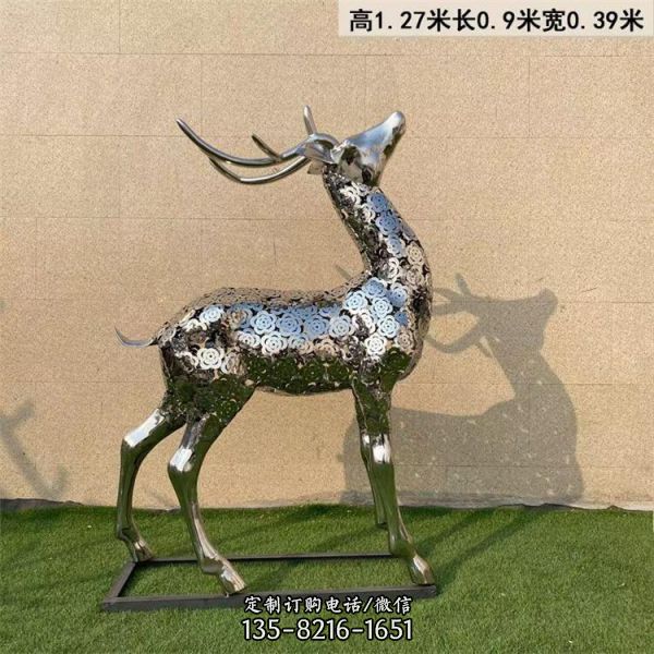 戶外園林不銹鋼幾何抽象鏤空鹿雕塑（3）