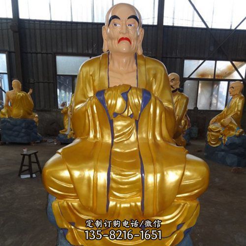 玻璃鋼漆金寺廟大型佛像十八羅漢雕塑（1）