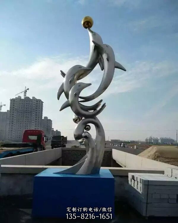 噴泉水景創(chuàng)意不銹鋼海豚戶外園林擺件