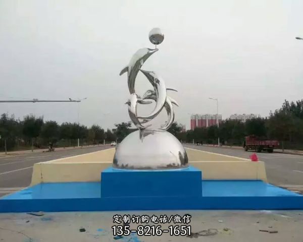 廣場戶外大型不銹鋼海豚景觀