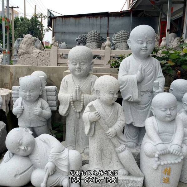 白麻石小和尚雕像小沙彌寺院擺件（2）