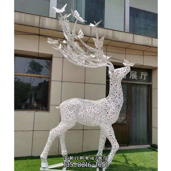 不銹鋼鏤空戶外發光動物擺件梅花鹿雕塑（1）