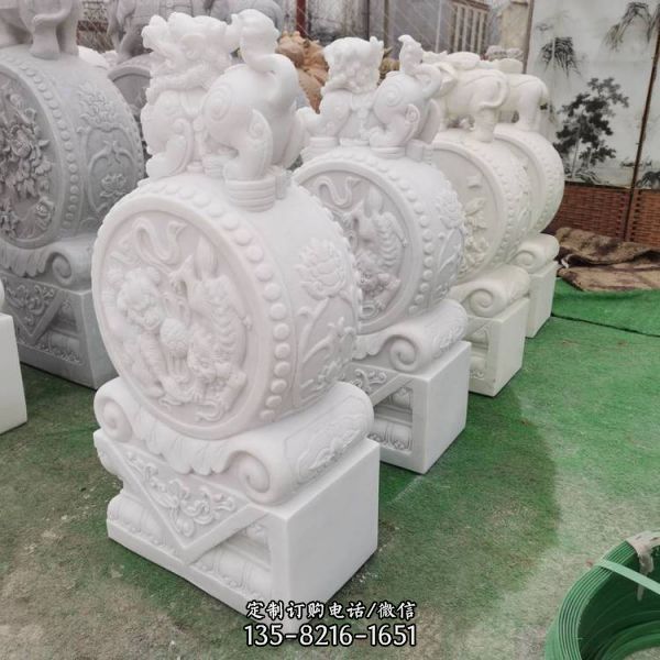 漢白玉石雕浮雕獅子抱鼓石雕塑
