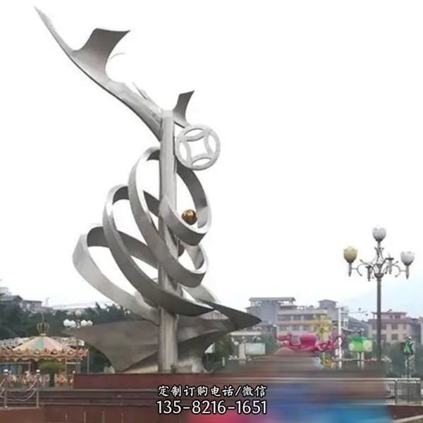 不銹鋼鏡面拉絲抽象雕塑醫院學校廣場地標性擺件（4）
