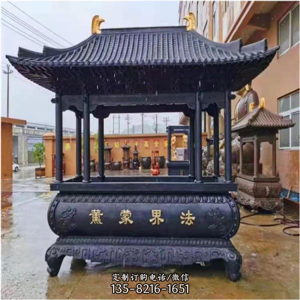 寺廟景區(qū)大型戶外玻璃鋼仿銅創(chuàng)意香爐雕塑（3）