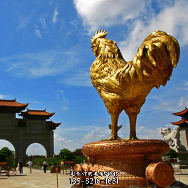 鑄銅噴金漆大型園林景觀公雞擺件