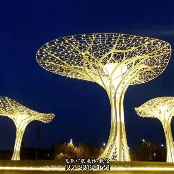 大型不銹鋼鏤空樹發(fā)光景觀廣場園林擺件（5）