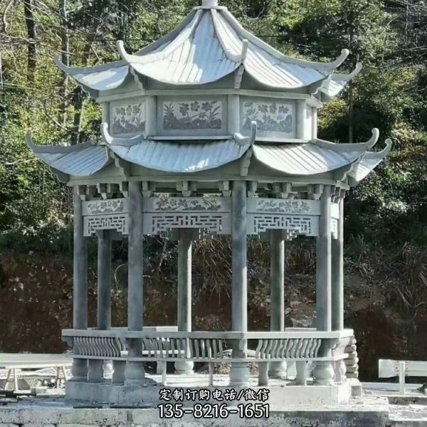 歐式別墅小區公園多層六角涼亭雕塑（1）