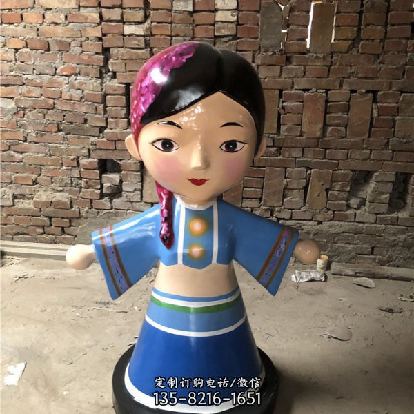 廣場玻璃鋼卡通少數民族主題人物雕塑（6）