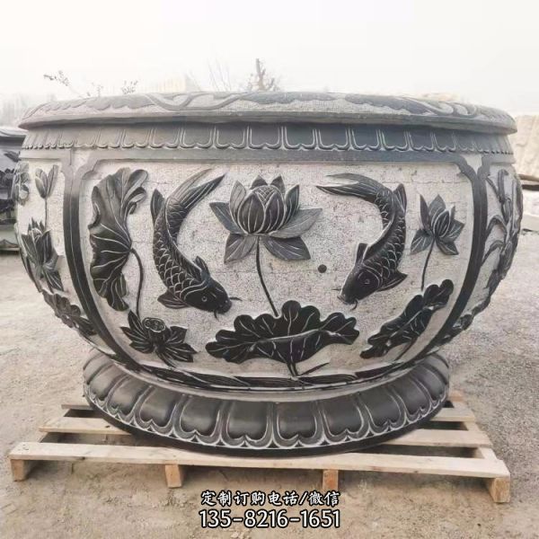 仿古做舊浮雕花紋庭院園林石雕魚缸雕塑（5）