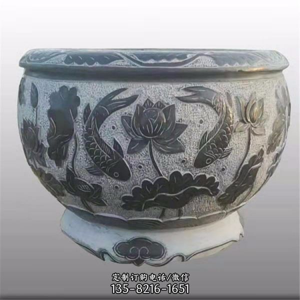 仿古做舊浮雕花紋庭院園林石雕魚缸雕塑（4）