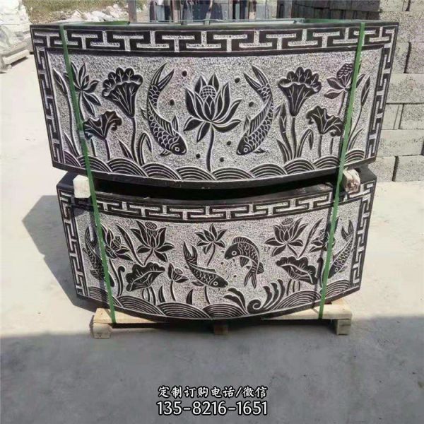 仿古做舊浮雕花紋庭院園林石雕魚缸雕塑（2）