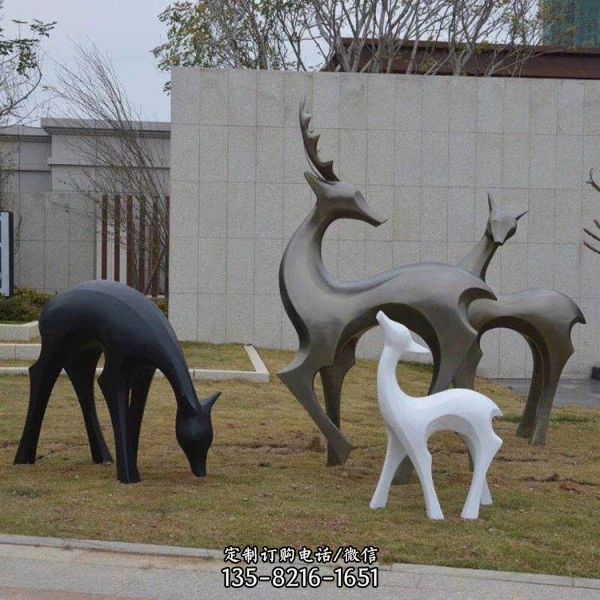 公園景點玻璃鋼不銹鋼抽象鹿草坪雕塑擺件（1）