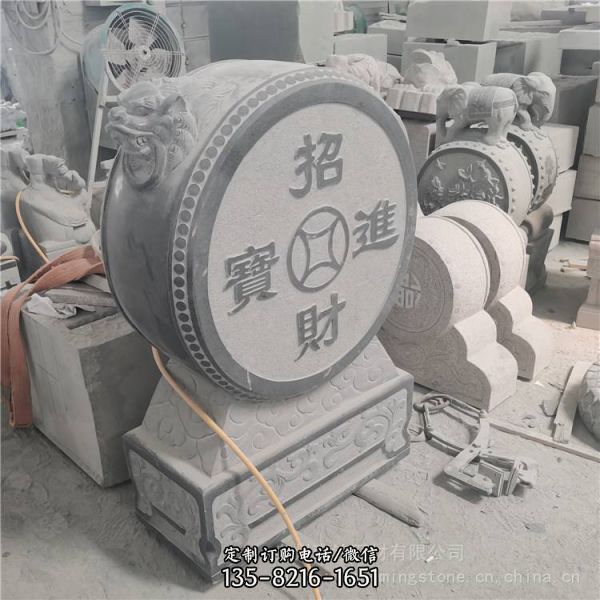 中式風(fēng)格石雕祠堂祖厝抱鼓石門墩擺件（1）