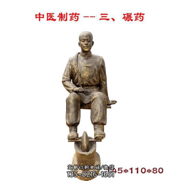 玻璃鋼仿銅戶外景觀人物中醫捻藥的人物雕塑