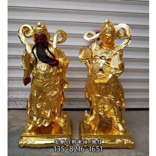 家居小型擺件玻璃鋼漆金立式武財神雕塑