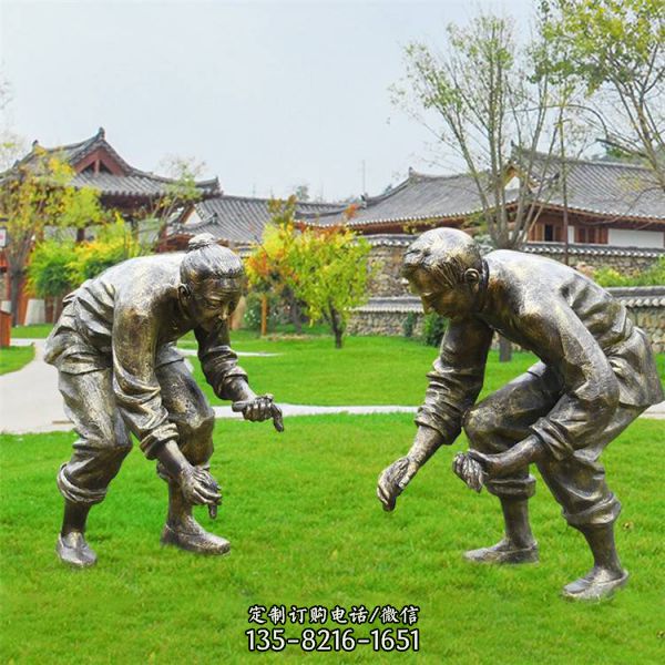 公園景區(qū)玻璃鋼仿銅園林農(nóng)耕人物情景小品（4）