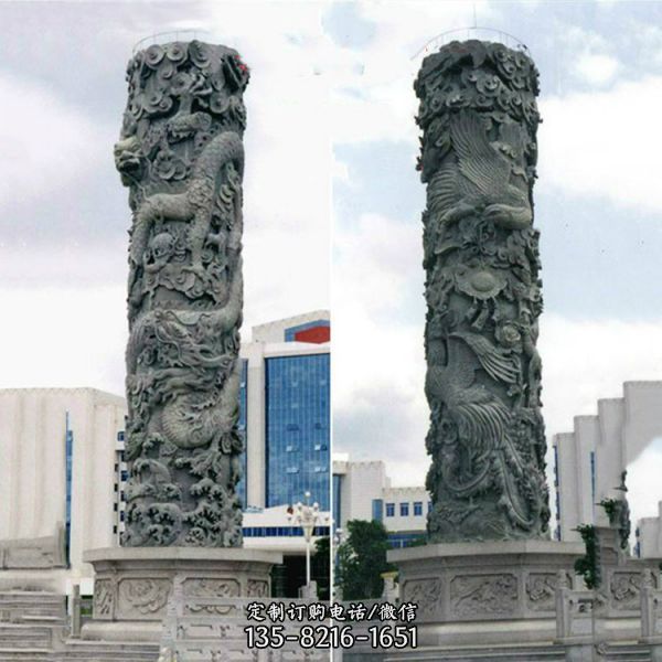 寺廟屋檐石雕大型浮雕龍柱雕塑