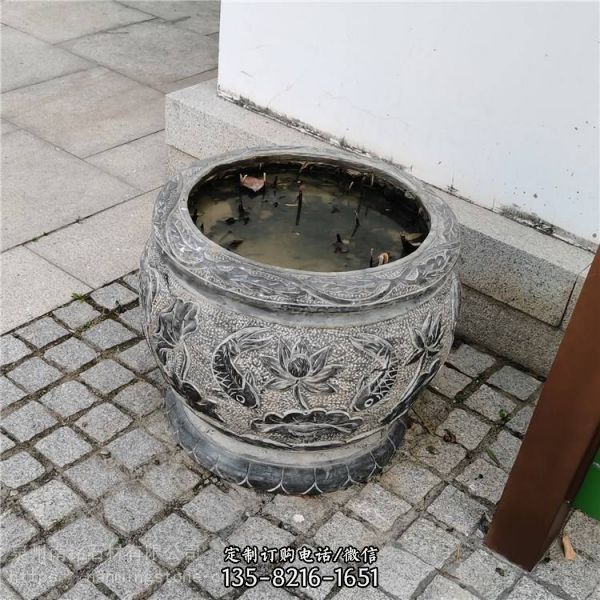 庭院擺放芝麻黑仿古魚缸花盆（1）
