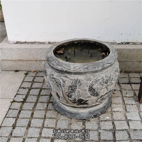 庭院擺放芝麻黑仿古魚缸花盆（4）