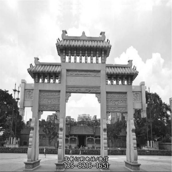 出口景區公墓擺放青石雕刻門牌坊（6）