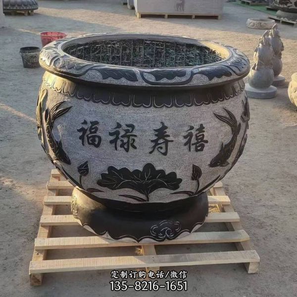 田園景觀招財青石仿古石雕魚缸雕塑（2）
