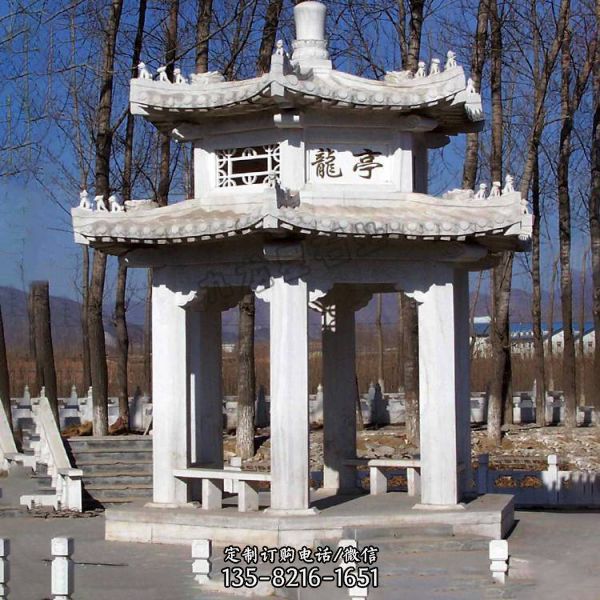 戶外公園石雕乘涼多層六角涼亭雕塑（3）