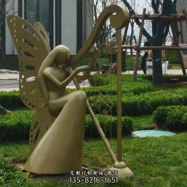 公園不銹鋼跳舞的蝴蝶女孩雕塑（4）