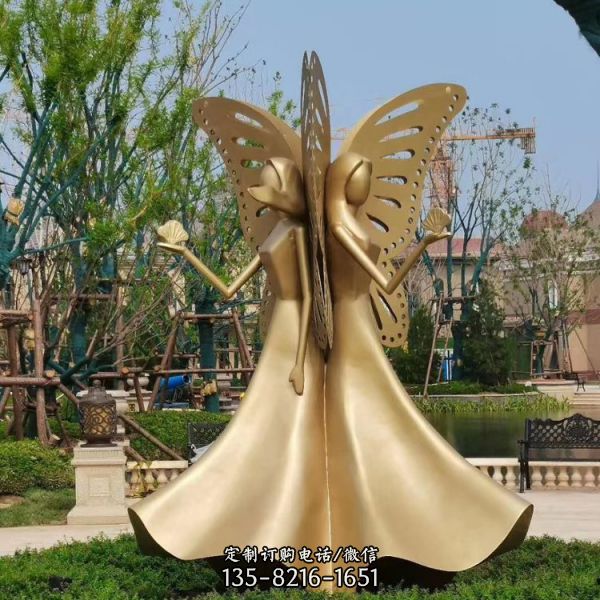 公園不銹鋼跳舞的蝴蝶女孩雕塑（1）