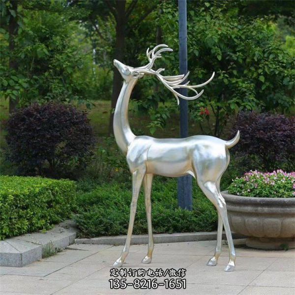 不銹鋼小鹿雕塑公園景觀擺件（1）